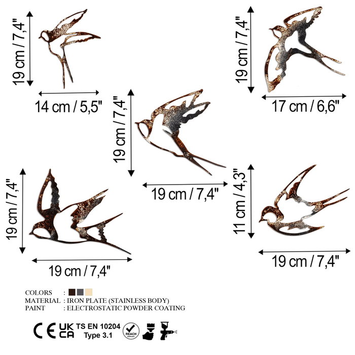Wallity Birds-2 Escultura de Pared de Metal Multicolor